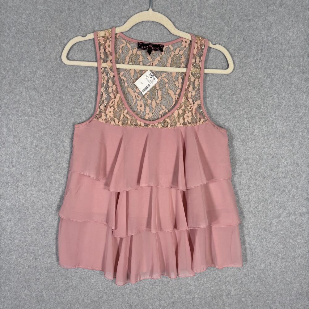 Y2K 90s Almost Famous Tank Top Large Lace Ruffle Tiered Coquette Dainty Feminine